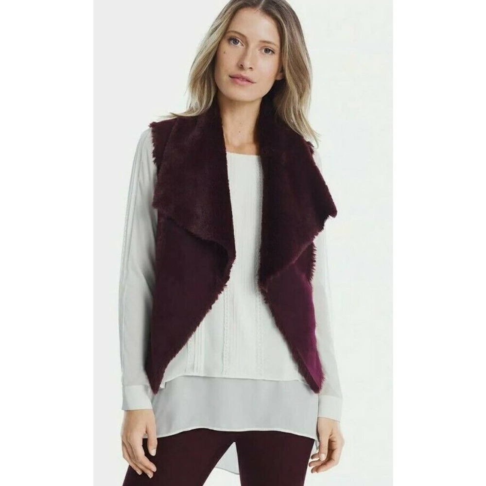White House Black Market Women's Maroon Soft Shearling Vest Size XS EUC